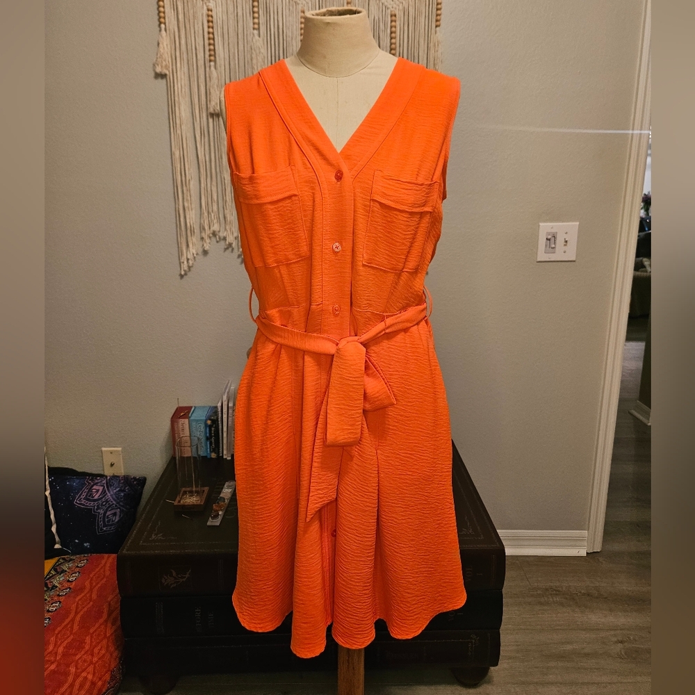 DKNY Belted Button Up Dress With Pockets